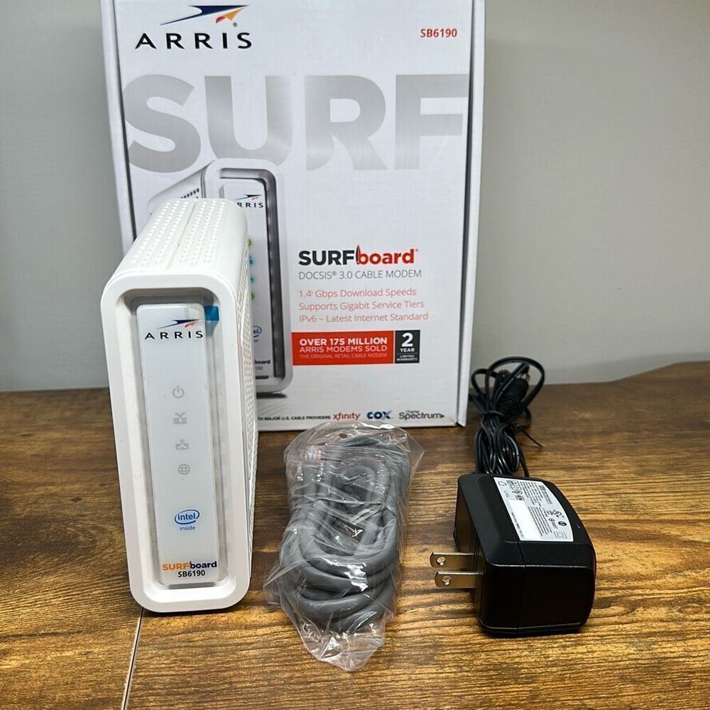 ARRIS SURFboard White SB6190‎ DOCSIS 3.0 Cable Modem 1.4gbps 32x8 Modem Channels